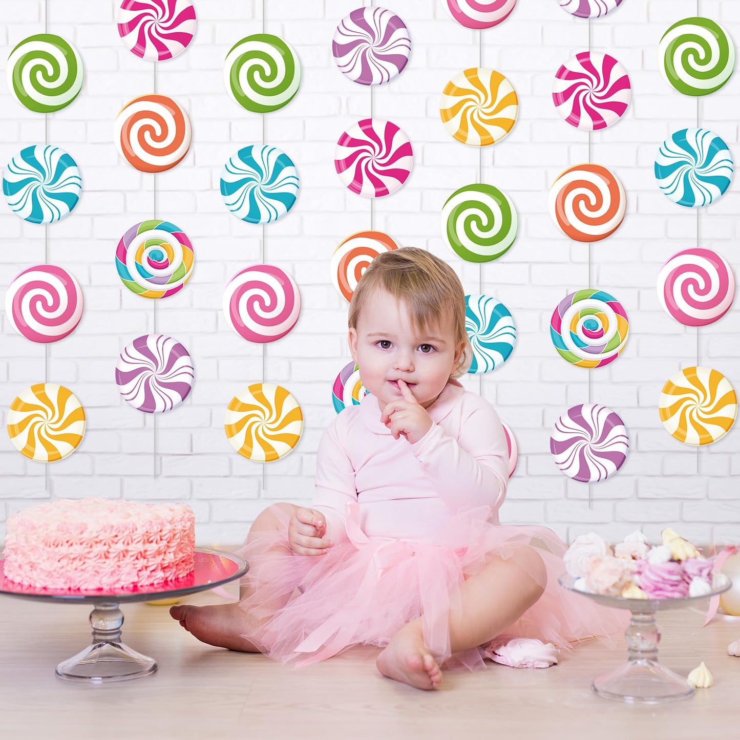Capoda 8 Pieces Candy Party Decorations Candyland Paper Garlands Candy Paper Cutouts Lollipop Garland Banner Sweet Hanging Decor for Birthday Theme Party Supplies
