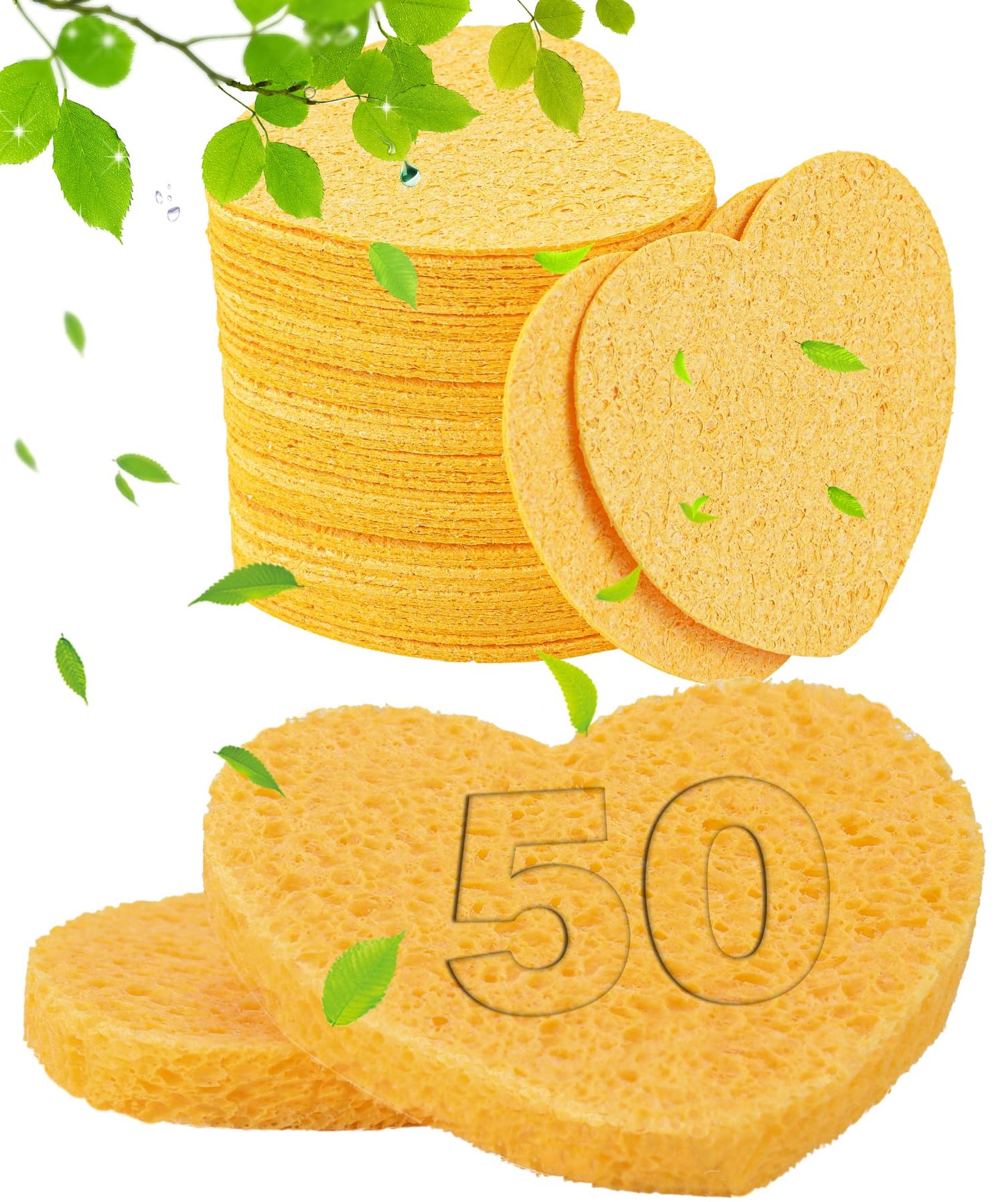 METUUTER 50 PCS Compressed Facial Sponges for Estheticians- 100% Natural Cellulose Face Sponge Spa Sponges for Face Cleansing, Massage, Pore Exfoliating, Mask, Makeup Removal