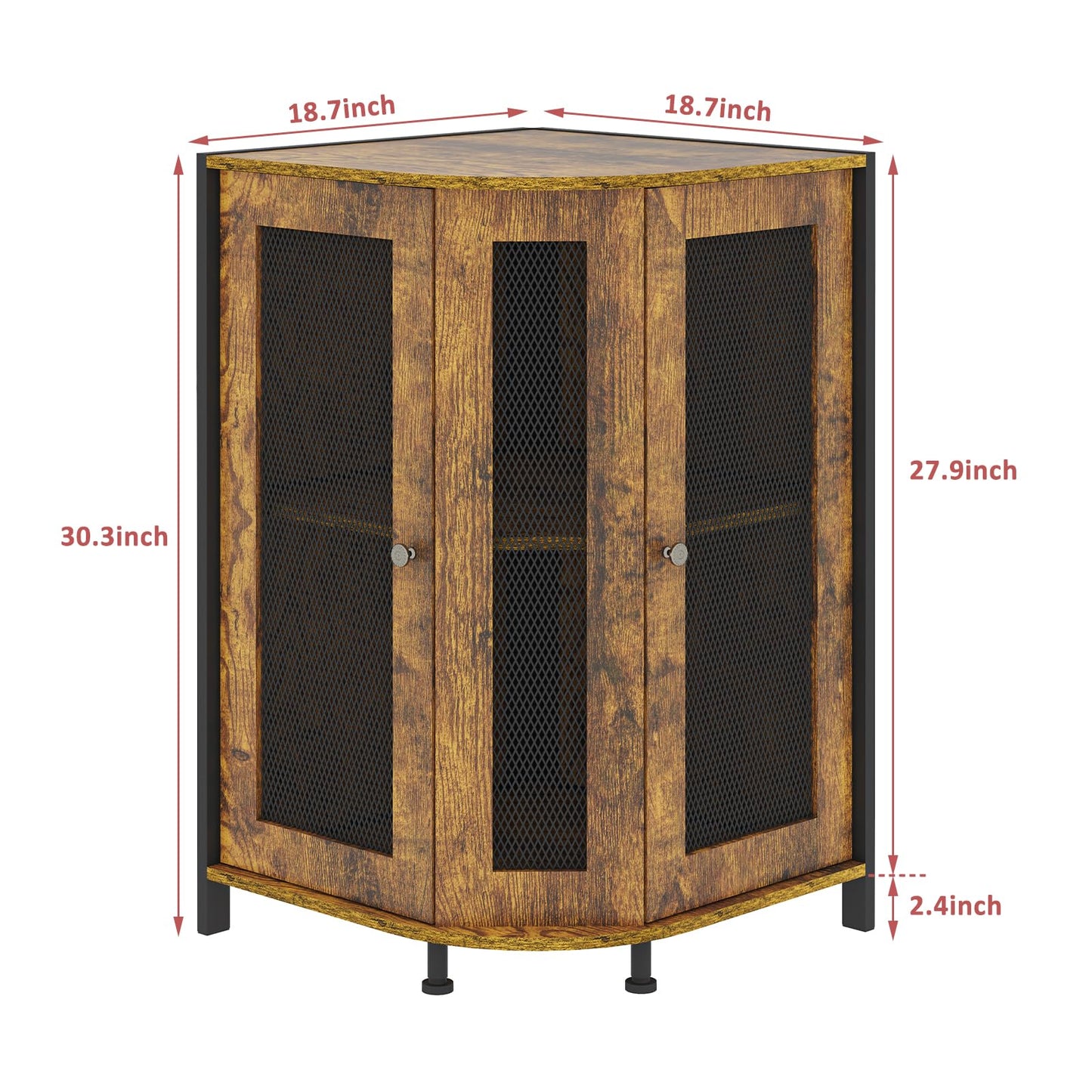 keomaisyto Coffee Bar Cabinet, 3-Tier Corner Coffee Cabinet with Storage Shelf & 18.7" Countertop, Rustic Wood Corner Bar Station with Magnetic Door for Kitchen/Entrance/Living Room/Dining Room