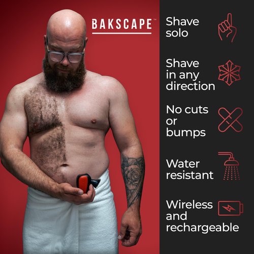 Bakscape Men's Back Shaver Starter Kit 2.0, Electric Body & Back Shaver for Men with Friction Fit Handle & Titanium- Coated Shave Head- Includes 2 Shave Heads & Handle