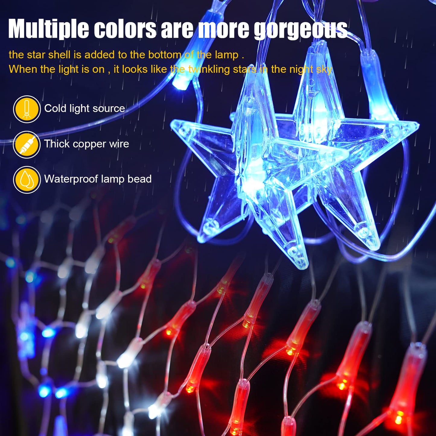 Family Patriotic American Flag String Lights - 250 LED Half Fan Shaped Outdoor Waterproof Lights, 4th of July Decorations, Independence Day, Memorial Day, USA