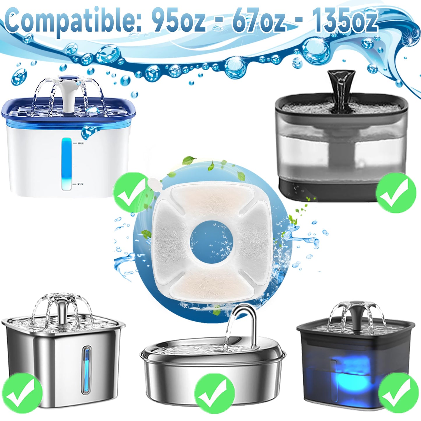 18 Pcs Cat Fountain Filters Replacement Compatible with VEKEN 95oz/2.8L Cat Water Fountain Filters Automatic Dog Water Fountain Filters Pet Fountain