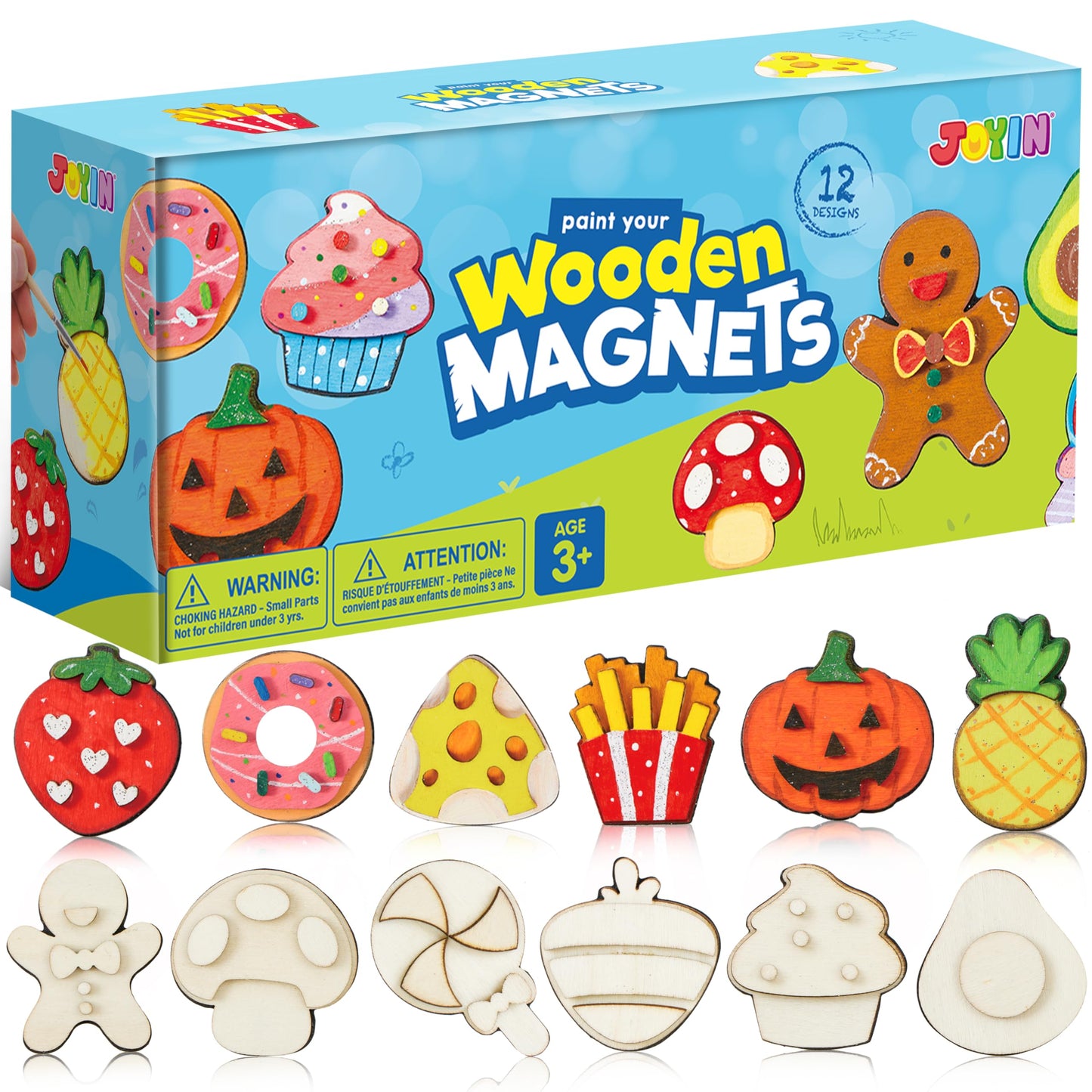 JOYIN 12 Wooden Magnet Creativity Arts & Crafts Painting Kit for Kids, Decorate Your Own Painting Gift for Easter Basket Stuffers, Birthday Parties and Family Crafts, Party Favors for Boys Girls