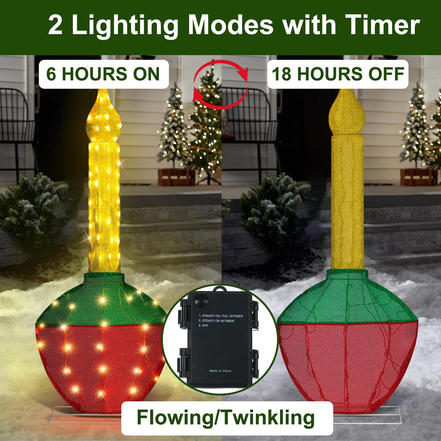 Christmas Bubble Light 48’’H Pre-Lit with 60 Warm White LED Lights, Battery Operated with Timer, Twinkling and Flowing, Traditional Decoration