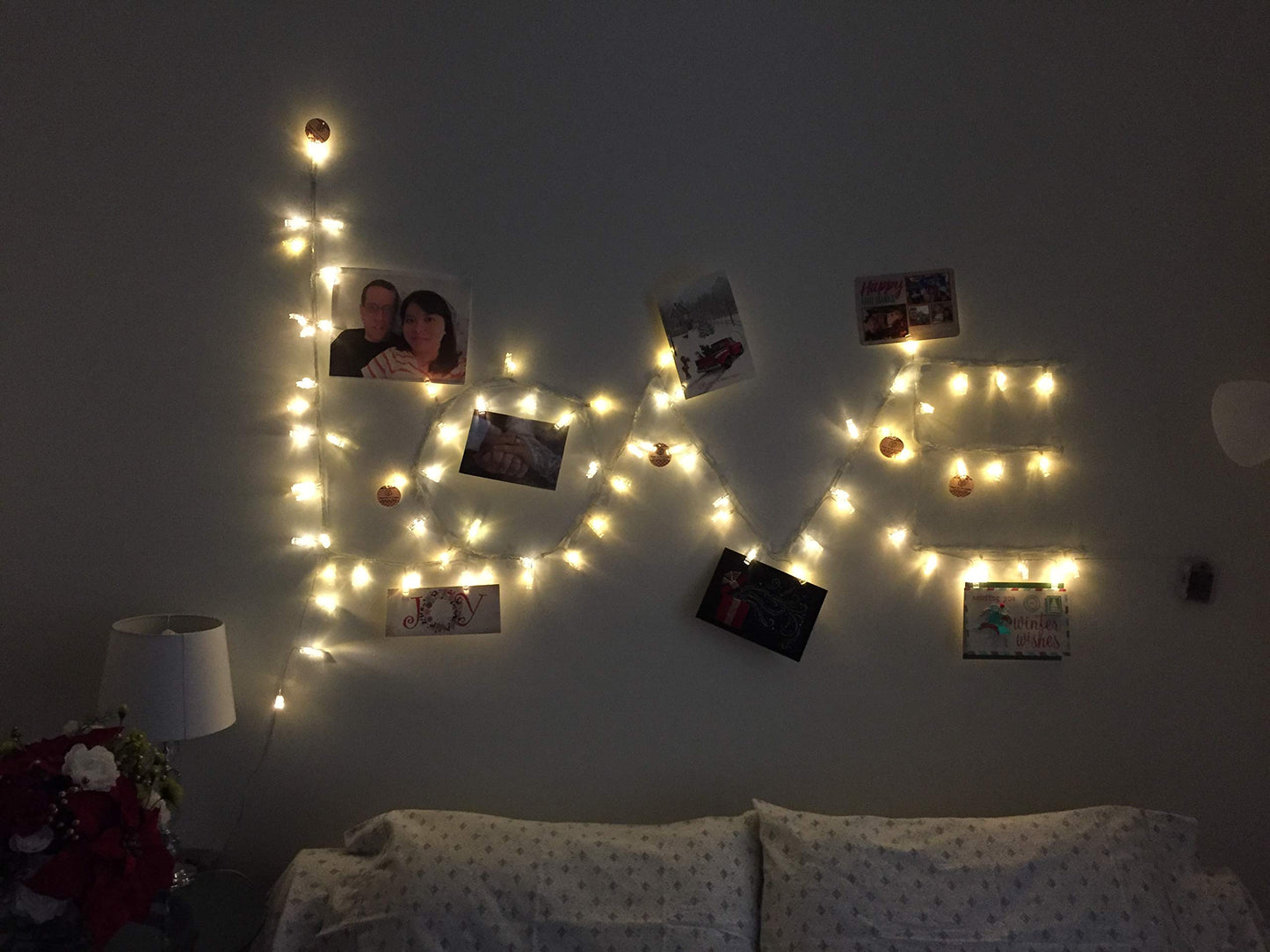 VNSG 40 LED Photo Clip String Lights for Bedroom Wall Decor┃Battery or Plug In┃Fairy Lights to Hang Pictures Christmas Cards, Wedding Photos┃20ft Soft White┃Photo Lights with Clips for Picture Hanging