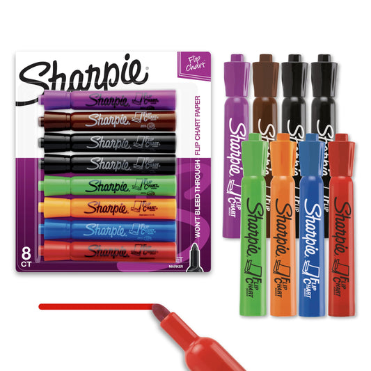 Sharpie Flip Chart Markers Bullet Tip Assorted Colors 8 Pack Low-Odor Squeak-Free