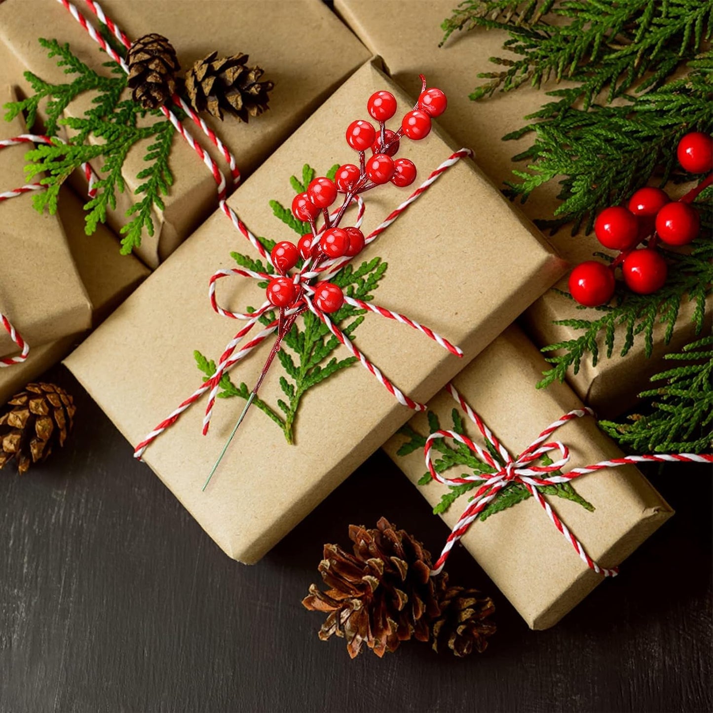 35 Pack Christmas Tree Decorations,Burgundy Red Berry Picks Holly Berries Branches for Christmas Tree Decorations Crafts Wedding Holiday Season Winter Décor Home Decor (red)