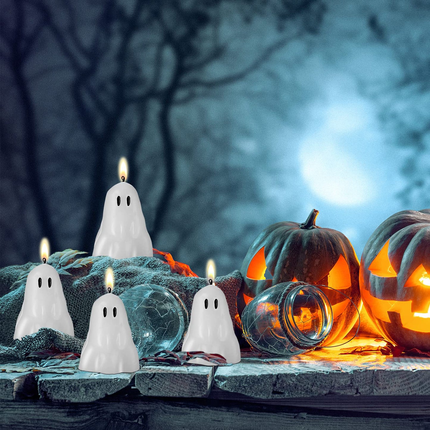 10 Pieces White Halloween Decor Candles - Soy Wax Burning Candles for Party Decorations, Pumpkin