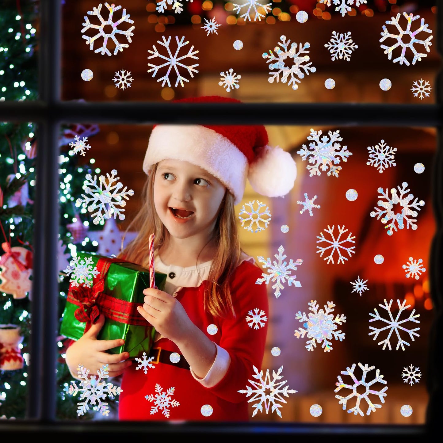 216pcs Christmas Snowflake Window Clings for Glass Windows Decorations, 8 Sheets Iridescent Static Snowflake Window Decal Stickers for Christmas Windows Decor 