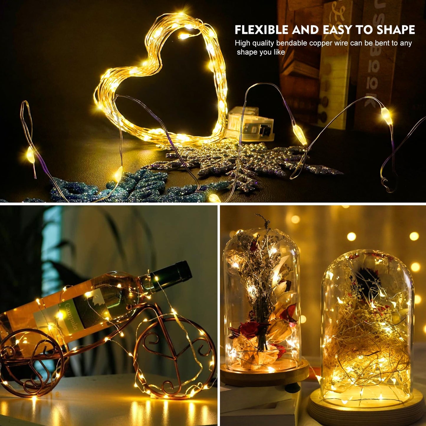 AIKEI 12 Pack Led Fairy Lights Battery Operated String Lights Waterproof Silver Wire 7 Feet 20 Led Firefly Starry Moon Lights for DIY Wedding Party Bedroom Patio Christmas Warm White