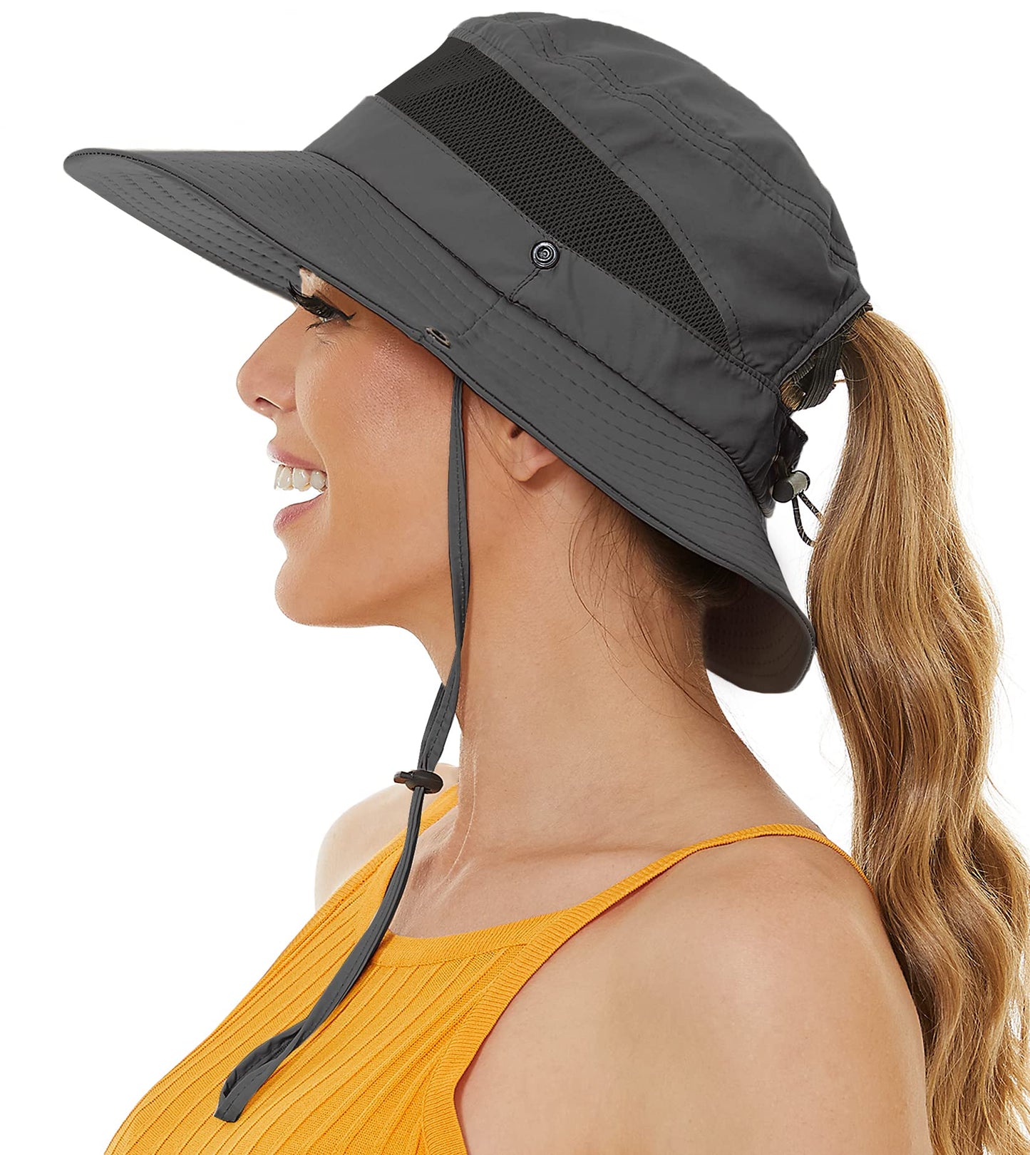 Sun Bucket Beach Hats for Women with Ponytail Hole,Sun Protection UV UPF50+ Waterproof Fishing Safari Hiking Hat