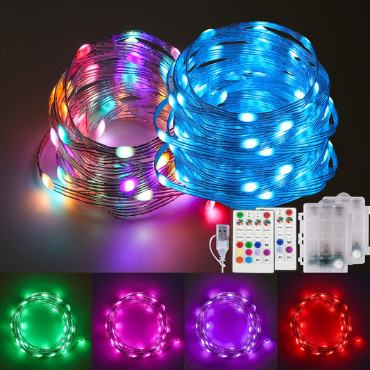 Color Changing Fairy Lights LED String Lights with Remote, 16.4FT 2 Pack Twinkle Lights USB Plug or Battery Powered, Outdoor Waterproof Christmas Decorations for Bedroom Wedding Party Indoor…