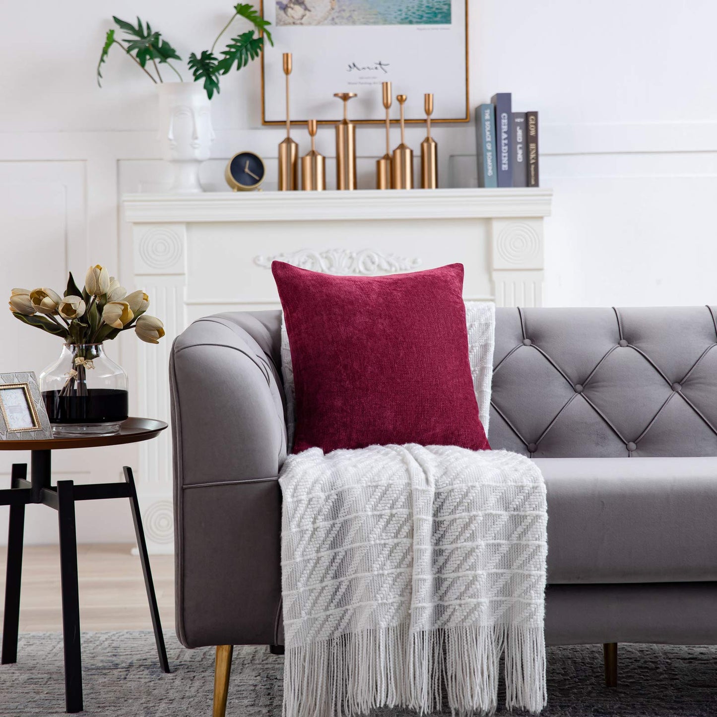 Anickal Valentines Marron Pillow Covers 18x18 Inch Set of 2 Solid Rustic Farmhouse Decorative Throw Pillow Covers Square Cushion Case for Home Sofa Couch Decoration