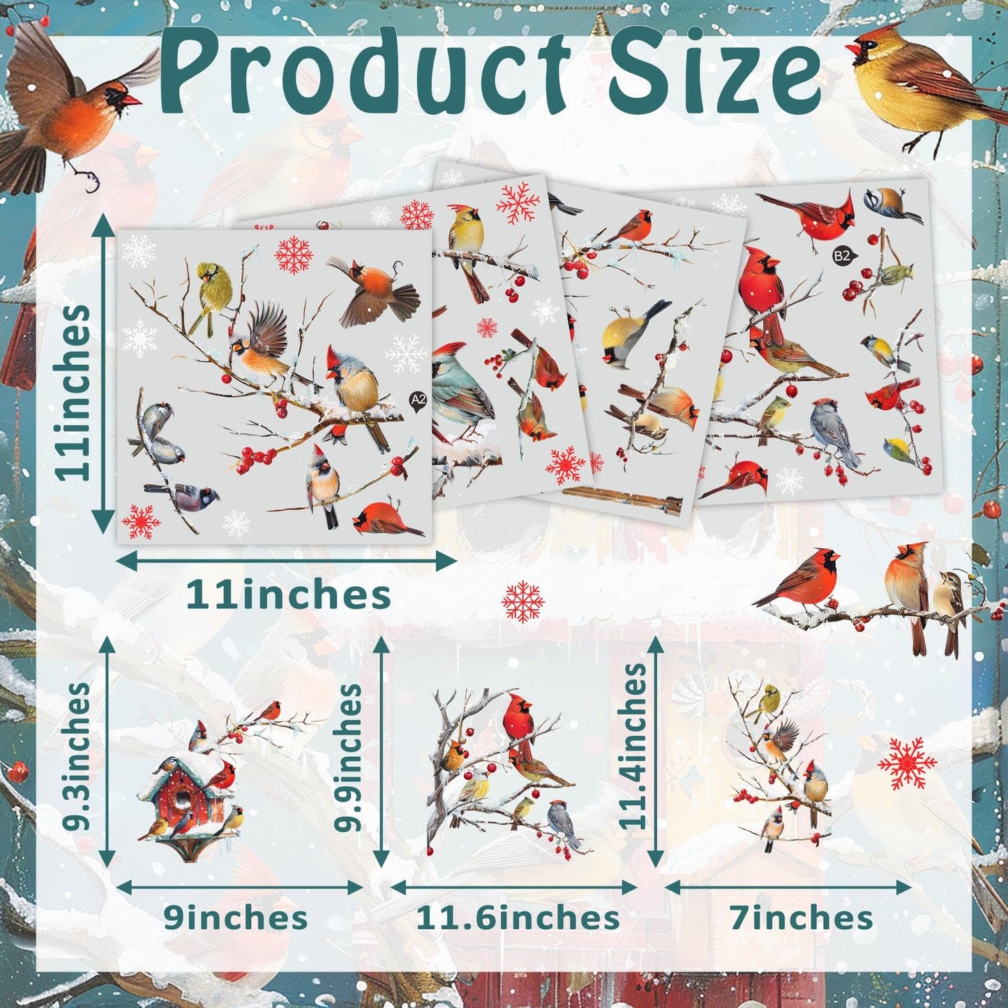 Winter Window Stickers Christmas Window Clings Indoor Outdoor Decoration Xmas Stickers for Winter Holiday Supplies Birds Tree Branch Window Decals for New Year Christmas Party Living Room Home Decor