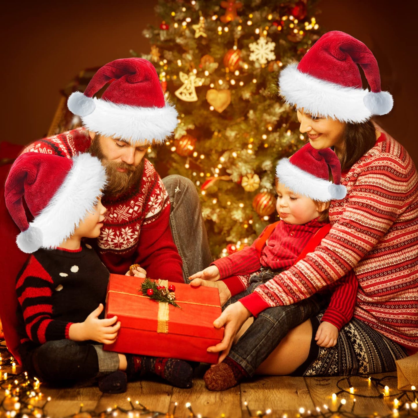 BSVI Santa Hat Kid Christmas Holiday Comfort Extra Thicken Keep Warm Red Velvet Unisex Xmas Hat for Festive New Year Party