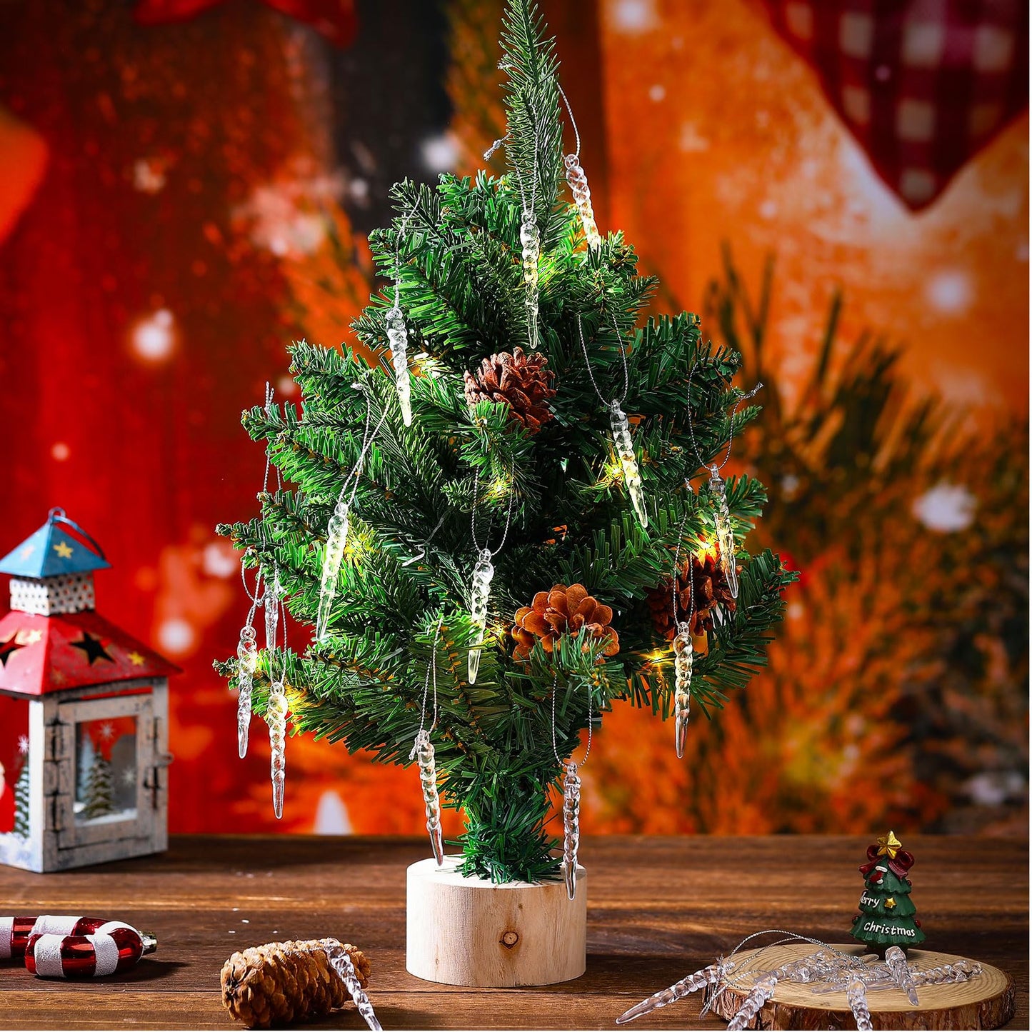 Cinnvoice 36 Pcs Christmas Tree Icicle Ornaments Mini Clear Plastic Icicle Christmas Decoration Crystal Hanging Icicles Ornaments for Xmas Tree Winter Wedding Party Decor(Transparent)