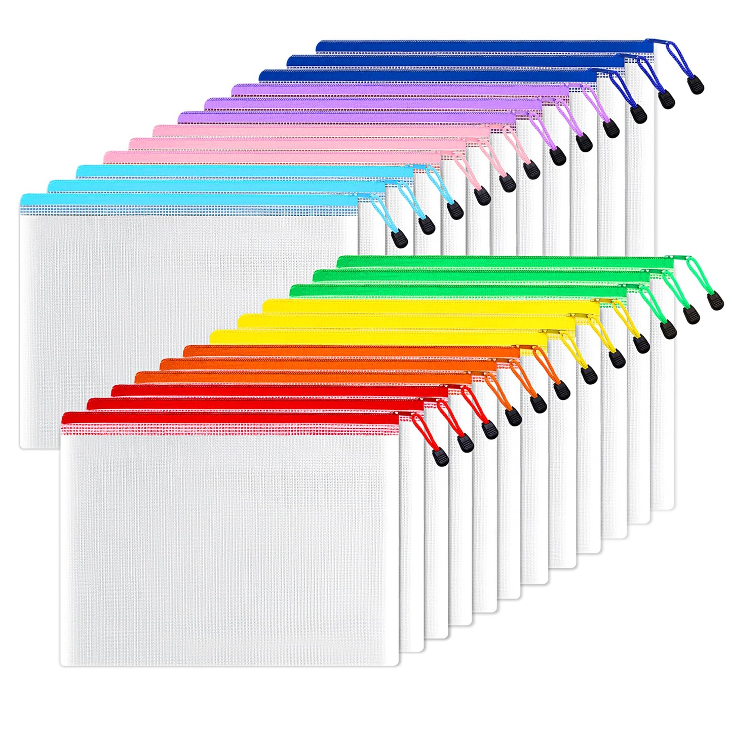 SUNEE Multisize Mesh Zipper Pouches (Black, 21 Packs), Water-Resistant Zip Bag for School Office Supplies, Puzzles & Games Organizing Storage