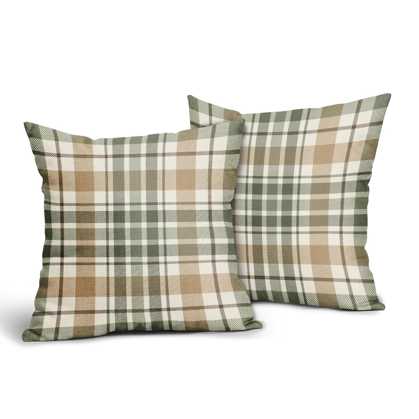 Aytipun Brown Green Spring Plaid Pillow Covers 20x20 Set of 2 Seasonal Tartan Buffalo Plaid Holiday Print Decorative Outdoor Pillowcases Farmhouse Summer Throw Cushion Case Couch Sofa Bed Decor