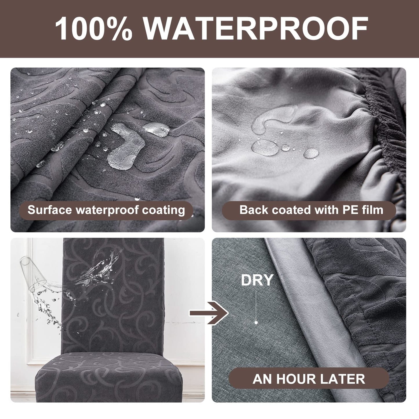 Genina Waterproof Dining Room Chair Covers Stretch Parsons Chair Slipcovers for Dining Room Kitchen Chair Protector Cover, Removable, Washable (4, Flower Pattern-Dark Gray)