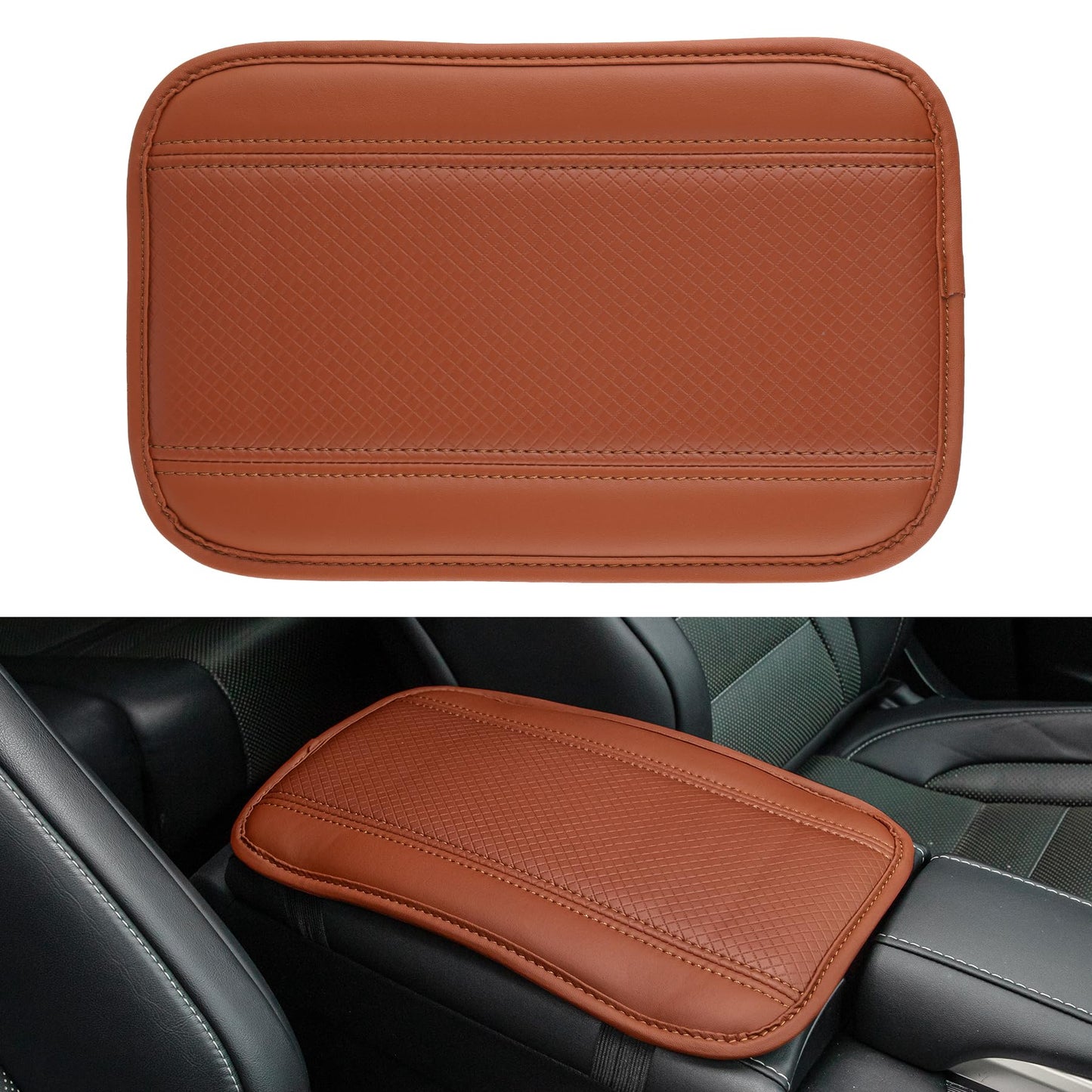 Amiss Auto Center Console Pad, Universal Waterproof Armrest Seat Box Cover, Car Interior Accessories, Leather Auto Armrest Cover Protector for Most Vehicle, SUV, Truck (Black)