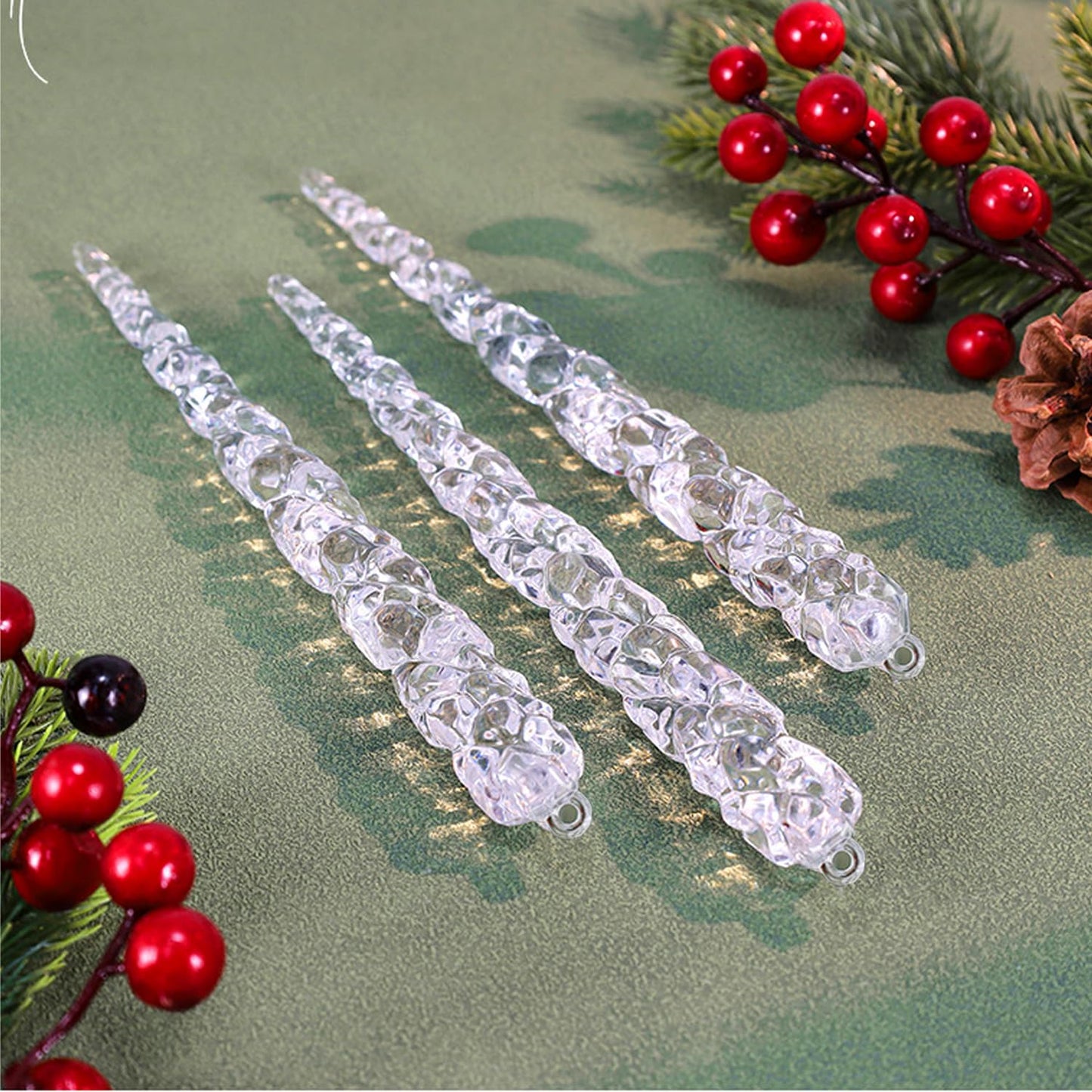 Jishi 24pk Christmas Icicle Ornaments for Christmas Tree Decorations, Hanging Acrylic Crystal Christmas Ornaments 5.1" Clear Plastic Icicles for Christmas Tree, Winter Wonderland Decorations Supplies