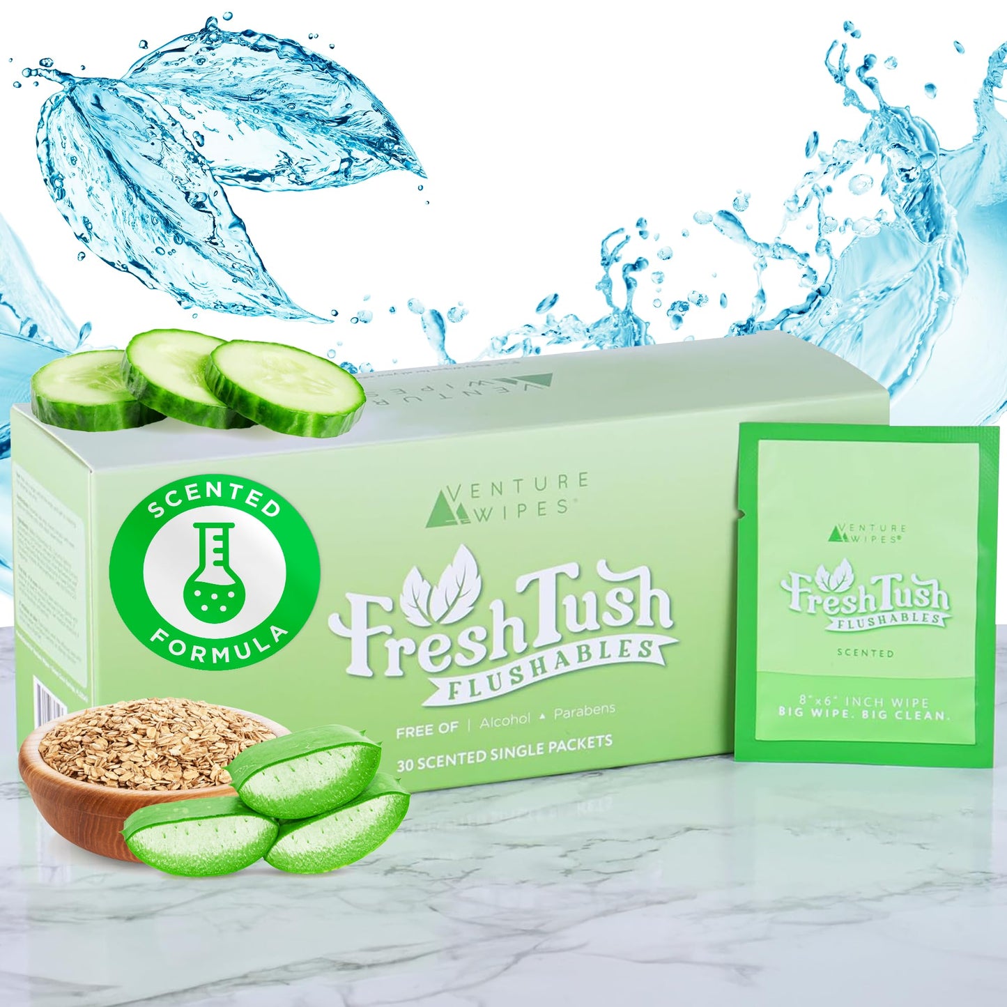 Venture Wipes FreshTush Flushables Unscented - Premium Quality Personal Cleansing Wipes - Gentle on Sensitive Skin - Hygienic & Portable - Ideal for On-The-Go and Daily Use - 30 Count