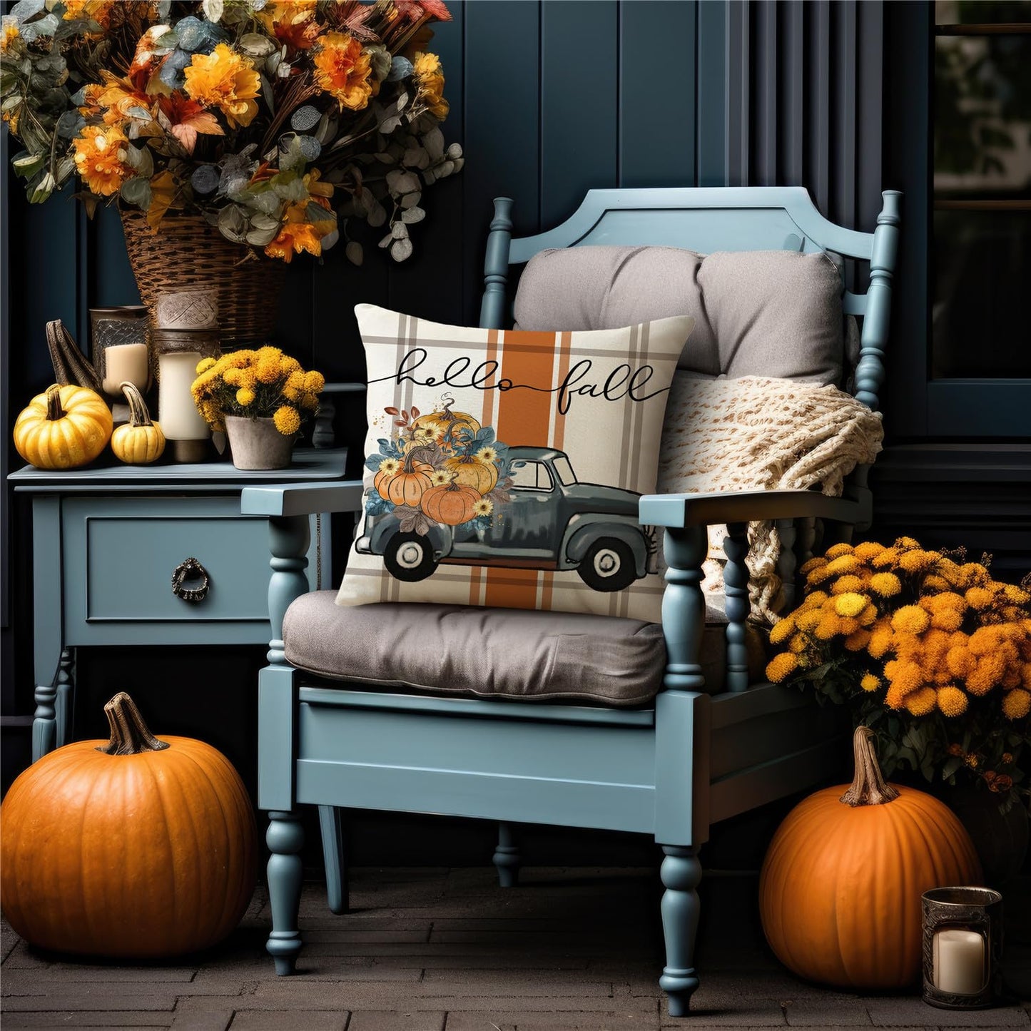 MODOVOS Fall Striped Mason Jar Pumpkin Throw Pillow Covers Thanksgiving Farmhouse Decorations Maple Leaf Outdoor Fall Decor Pillow Covers 18x18 Set of 4 Harvest Autumn Cushion Case for Sofa Couch