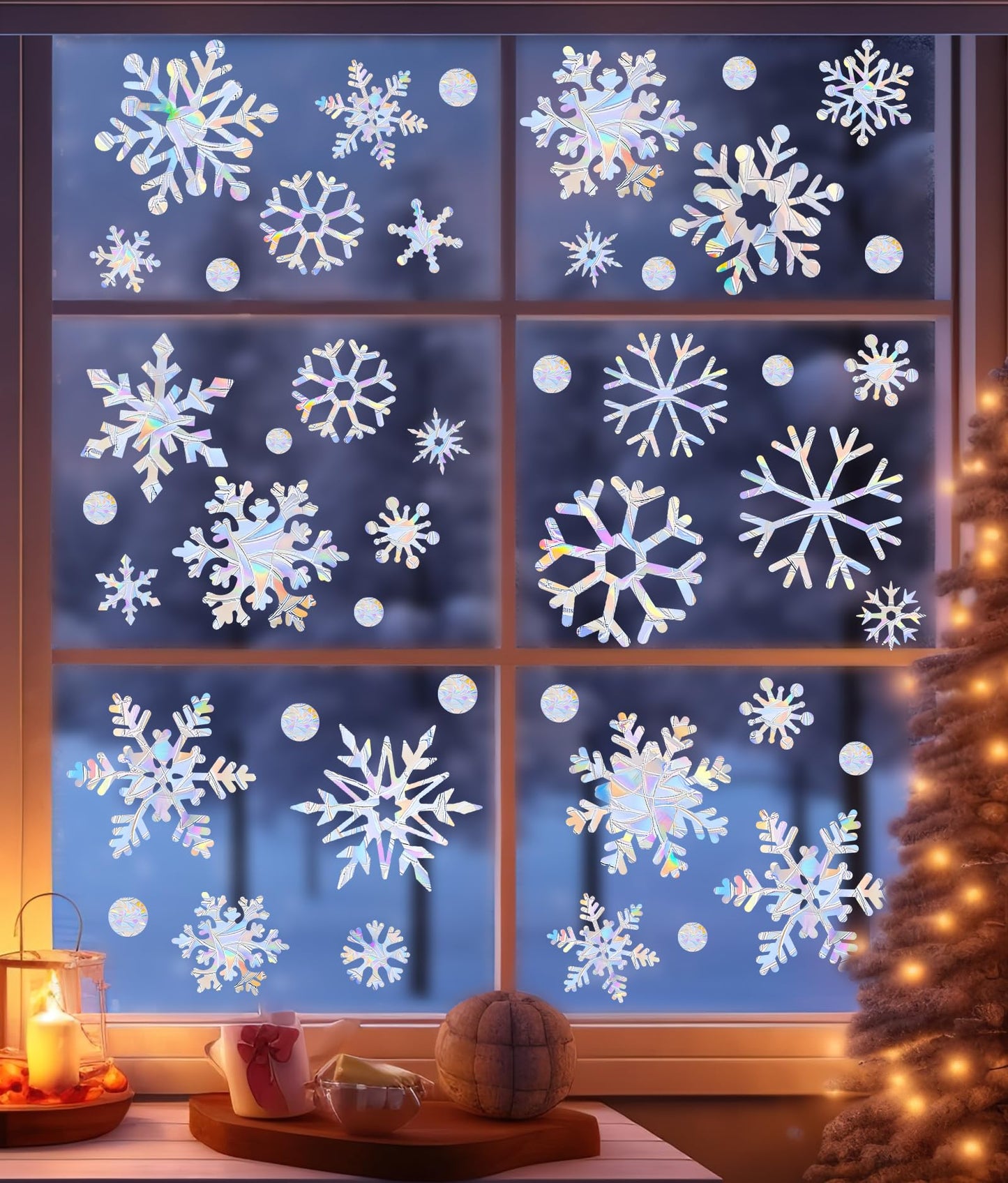 216pcs Christmas Snowflake Window Clings for Glass Windows Decorations, 8 Sheets Iridescent Static Snowflake Window Decal Stickers for Christmas Windows Decor 