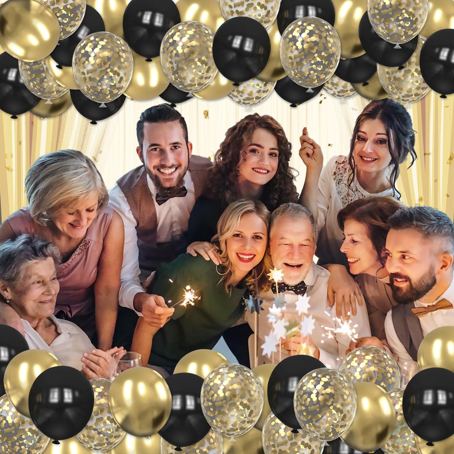 75pcs Black and Gold Balloons, 12 Inch Black and Gold Confetti Balloons Gold Latex Balloons for Birthday, New Year,Wedding,Graduation Party Baby Shower Decorations