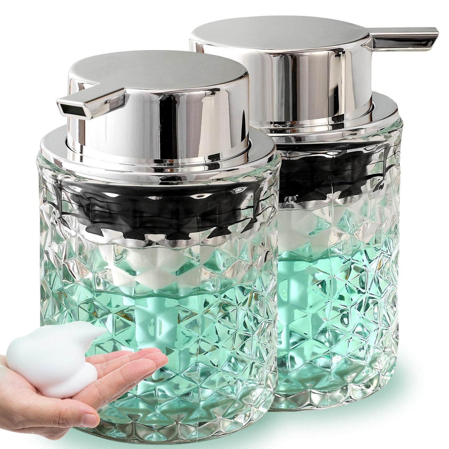 MALACHI Foaming Soap Dispenser,Foaming Hand Soap for Bathroom,Kitchen,Refillable Clear Glass Pump Bottle with Large Pump