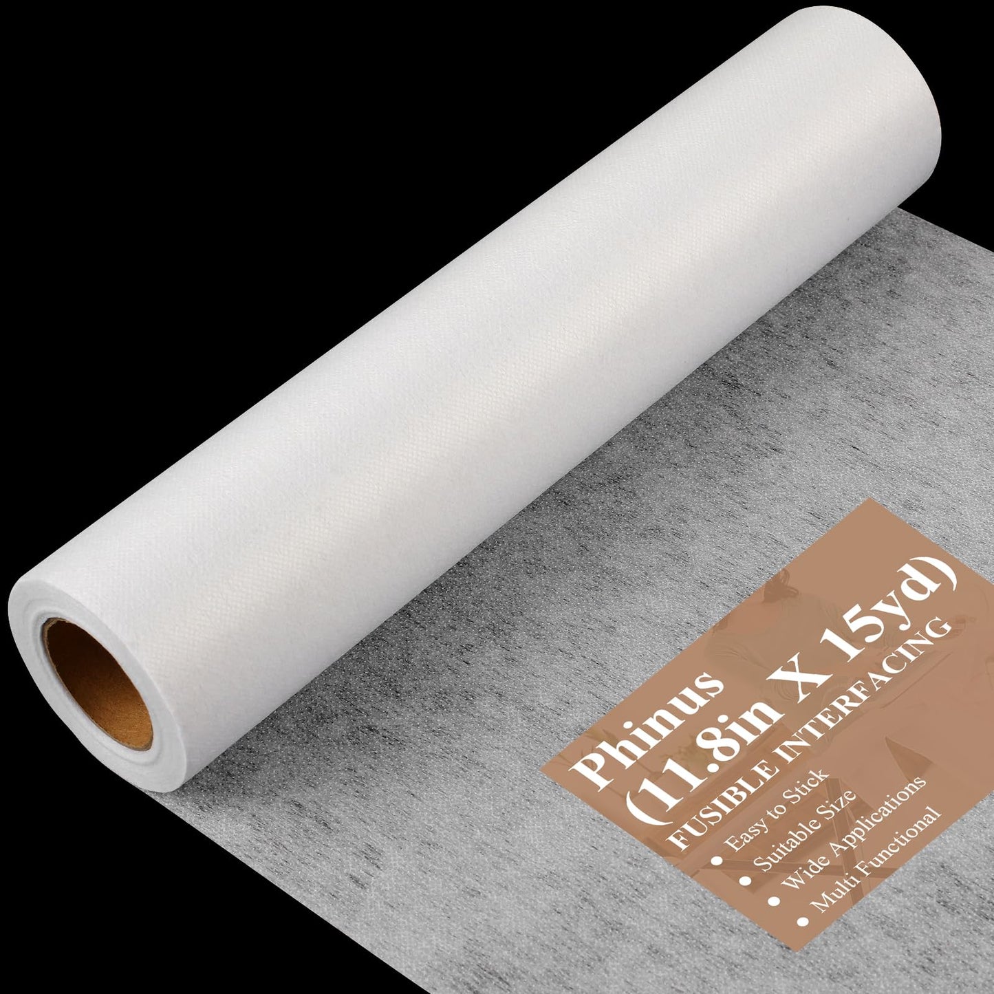 Phinus Fusible Interfacing for Sewing, Medium Weight White 11.8in X 15yd Iron on Interfacing, Fusible Fleece Interfacing for Sewing for Sewing Supplies and DIY Crafts Supplies