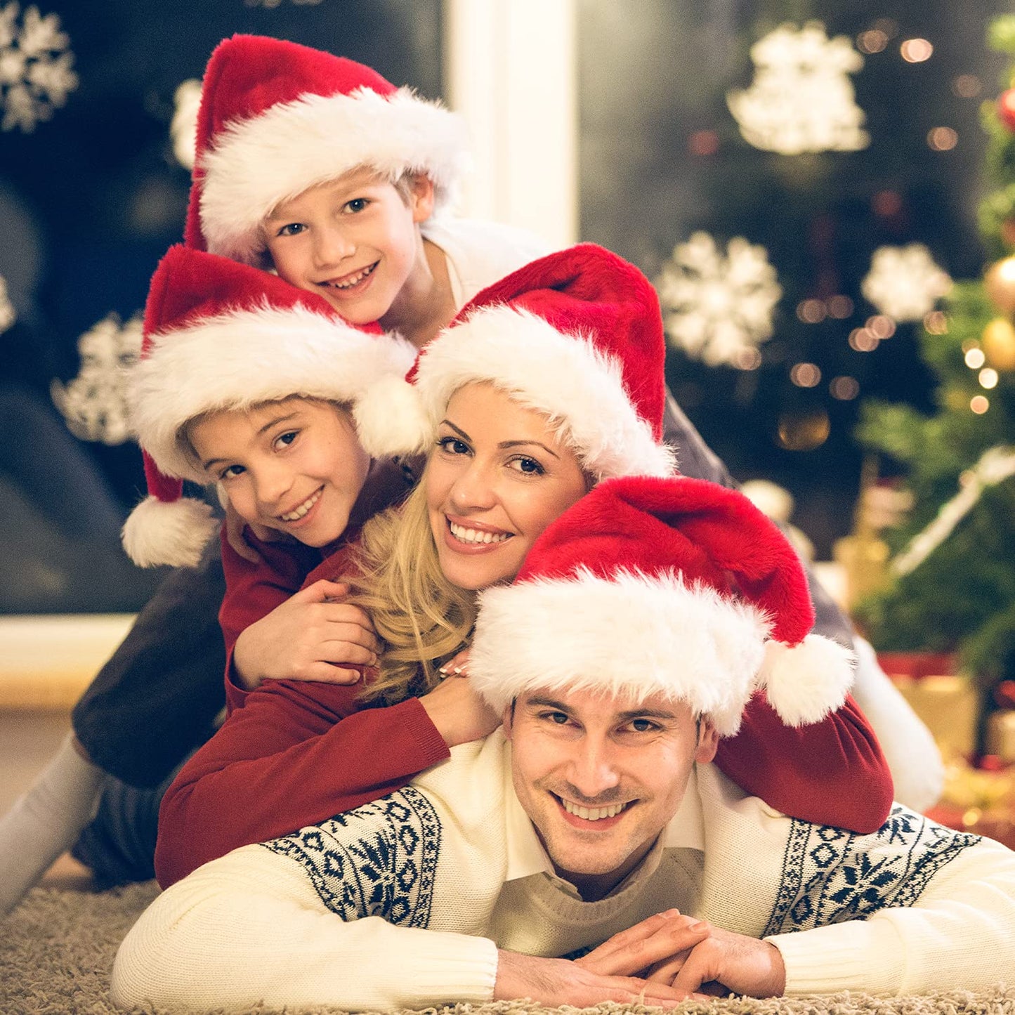 JUANANIUG Christmas Santa Hat - Adult Xmas Holiday Hat for Women & Men - Extra Thicken Classic Fur for Festive Holiday Party Supplies