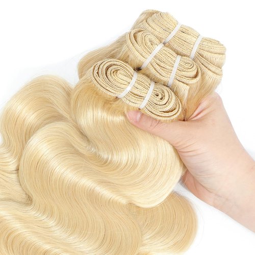 613 Bundles with Closure Blonde Human Hair Bundles with Closure (18 20 22+16)- 12A 100% Brazilian Virgin Hair Bundles with 4x4 Transparent Lace Closure, Body Wave Bundles with Closure