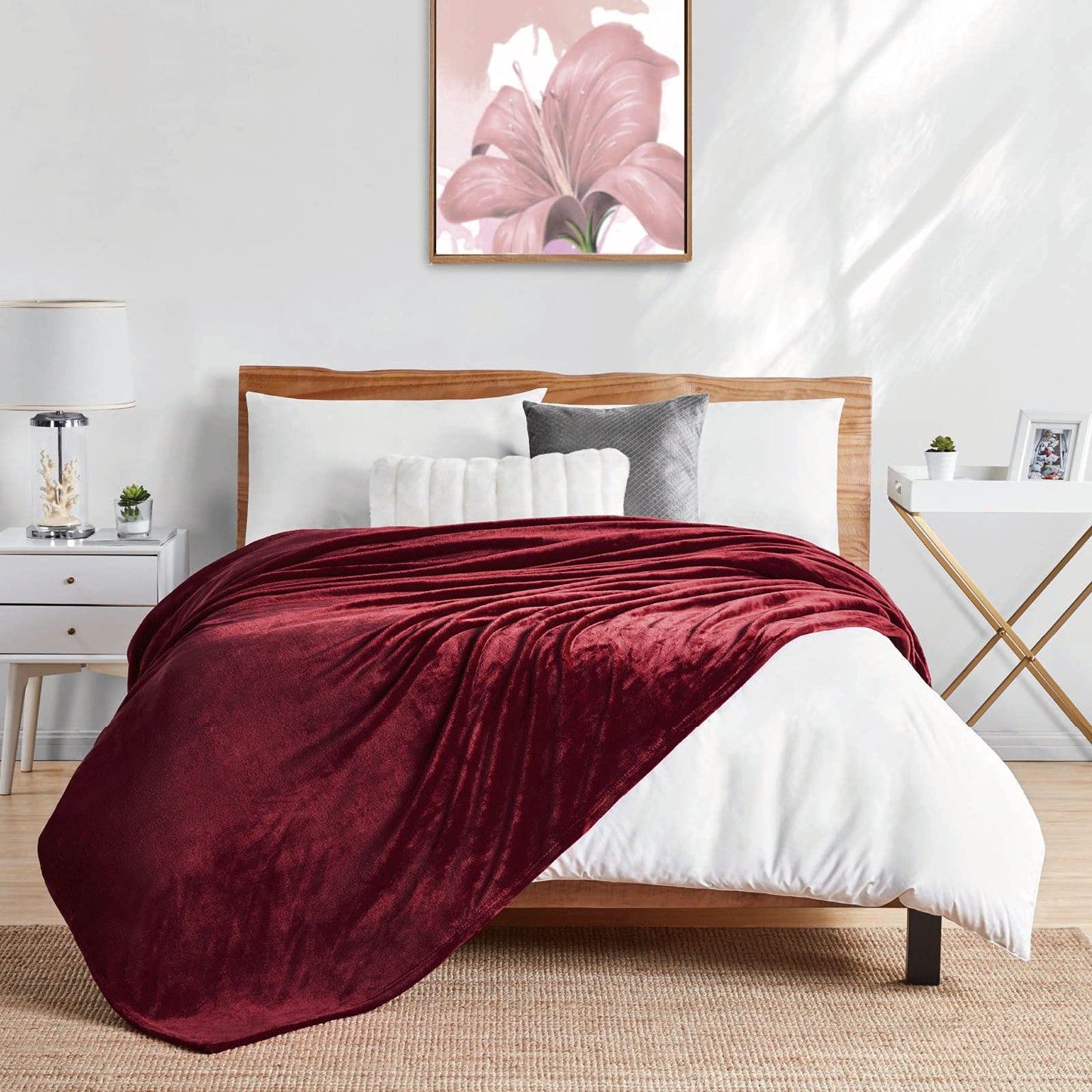 Walensee Burgundy Red Fleece Blanket Plush Throw Fuzzy Lightweight (Throw Size 50x60 Burgundy) Super Soft Microfiber Flannel Blankets for Couch, Bed, Sofa Ultra Warm and Cozy for All Seasons