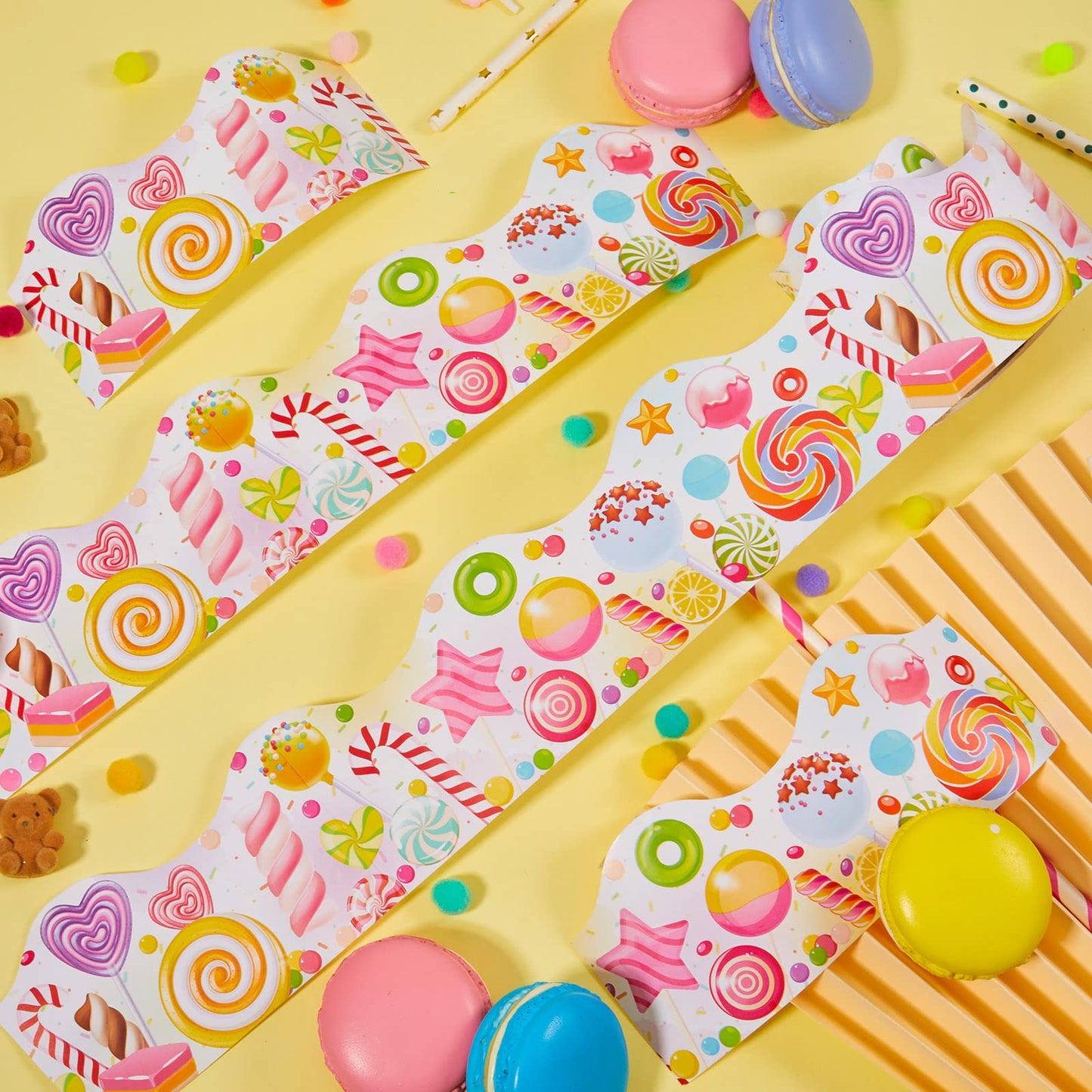 Outus 65.6ft Candyland Bulletin Board Border Lollipop Self Adhesive Scalloped Border Trims Sweet Themed Cutouts Bulletin Board for Classroom School Door Desk Supplies, Birthday Party Decorations