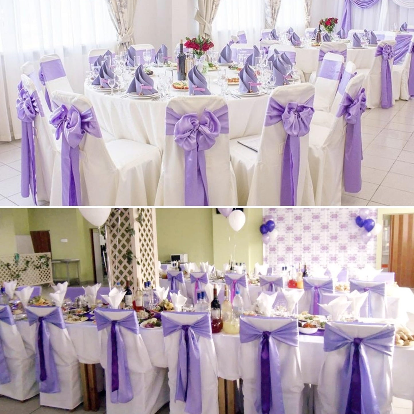 100 PCS Satin Chair Sashes Decorative Bow Chair Sashes Ties Back Ribbon Bows Chair Cover Band for Wedding Party Ceremony Reception Events Banquet Home Kitchen Chair Cover Decor(7x108inch,Lavender)