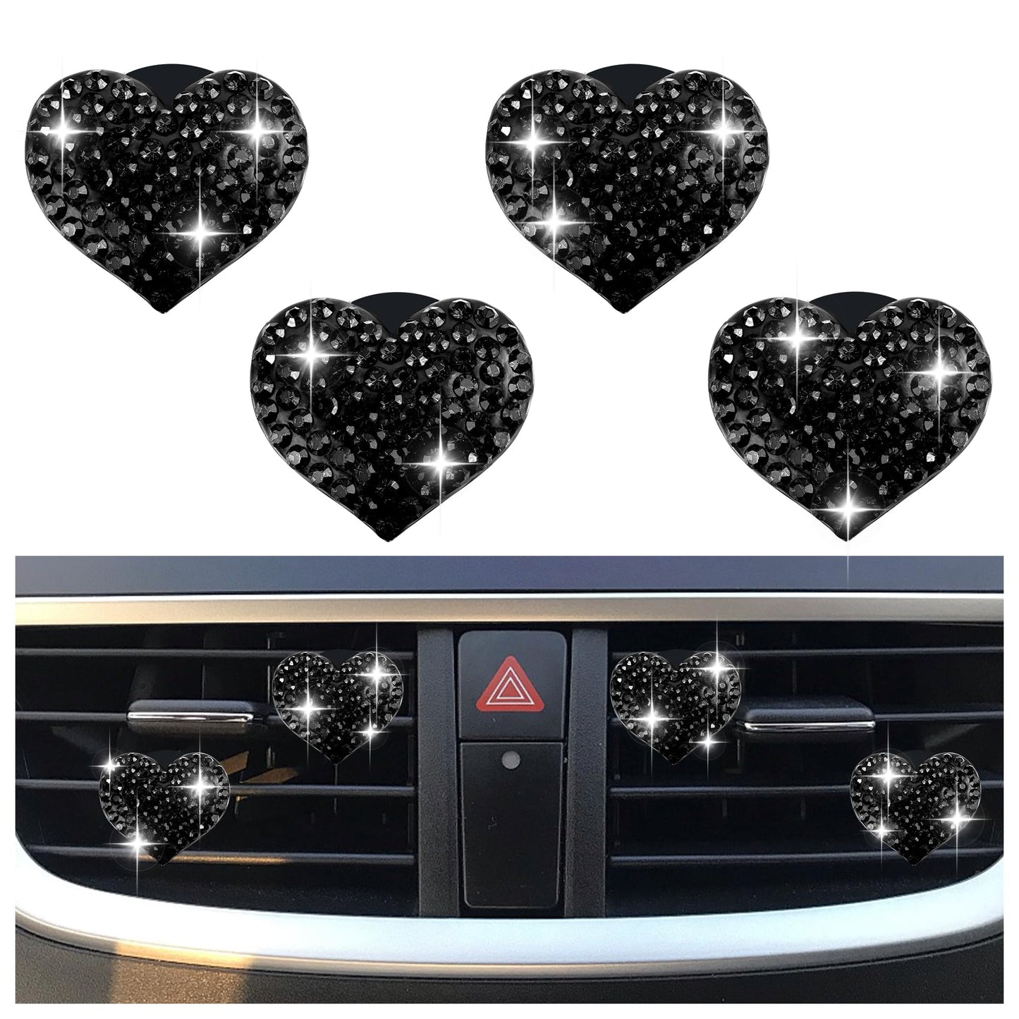 4PCS Heart-Shaped Car Vent Clips with Rhinestone,Bling Air Vent Clips Car Decorations,Premium Shiny Car Clips for Vents CCar Accessories Interior for Cars,Trucks,SUVs (White)