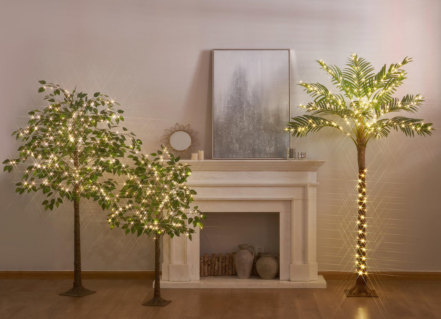 LITBLOOM Artificial Ficus Tree with Lights 4FT 140 LED Fairy Lights, Lighted Greenery Tree for Home Living Room Decoration