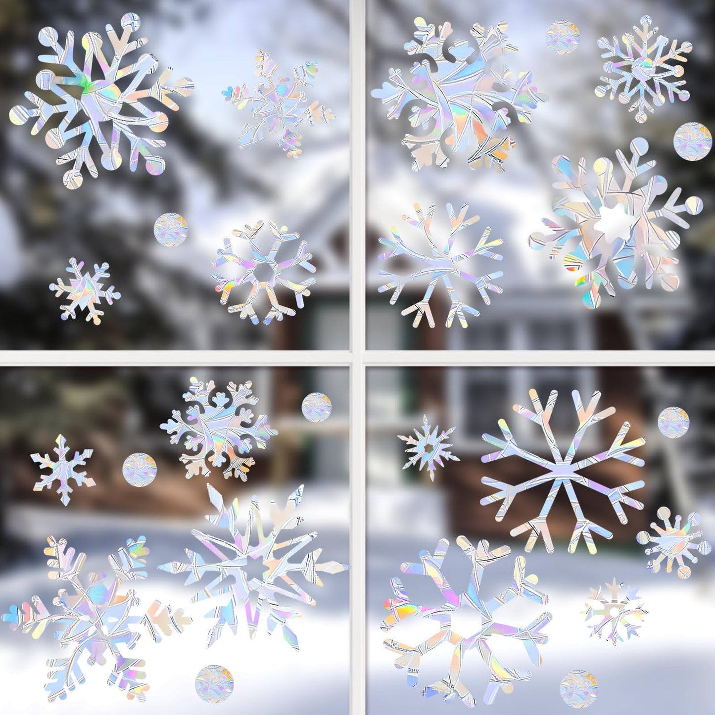 216pcs Christmas Snowflake Window Clings for Glass Windows Decorations, 8 Sheets Iridescent Static Snowflake Window Decal Stickers for Christmas Windows Decor 