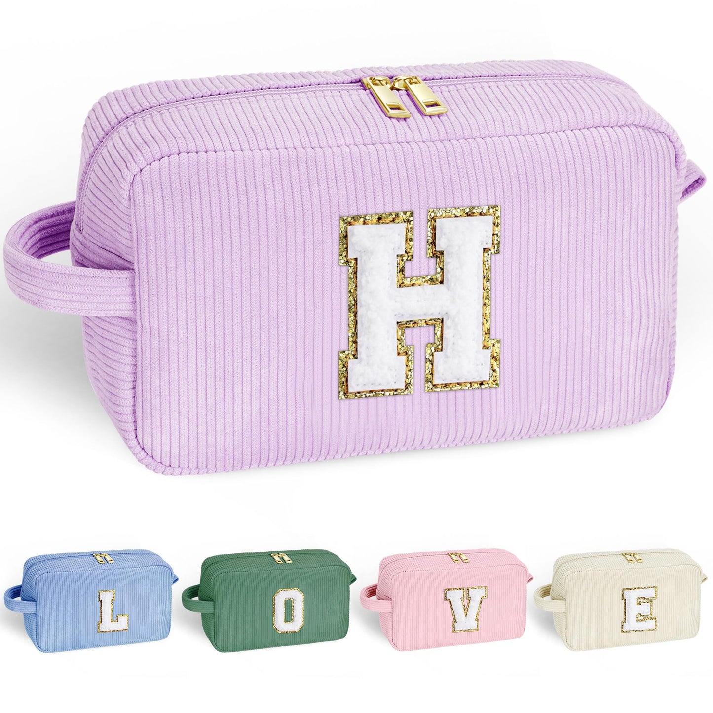 YOOLIFE Purple Travel Makeup Bag - Gifts for Teens Girls Kids, Personalized Initial Cosmetic Bag Mothers Day Gifts, Personalized Birthday Gifts for Women Teen Girls Kids Daughter Letter A