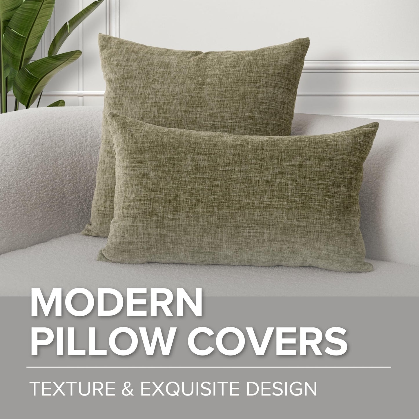 VOILYBIRD Texture Throw Pillow Covers 20x20 Inches for Couch, Decorative Pillow Covers for Sofa, Cozy Cushion Covers for Bed, Sage Green, Pack of 2