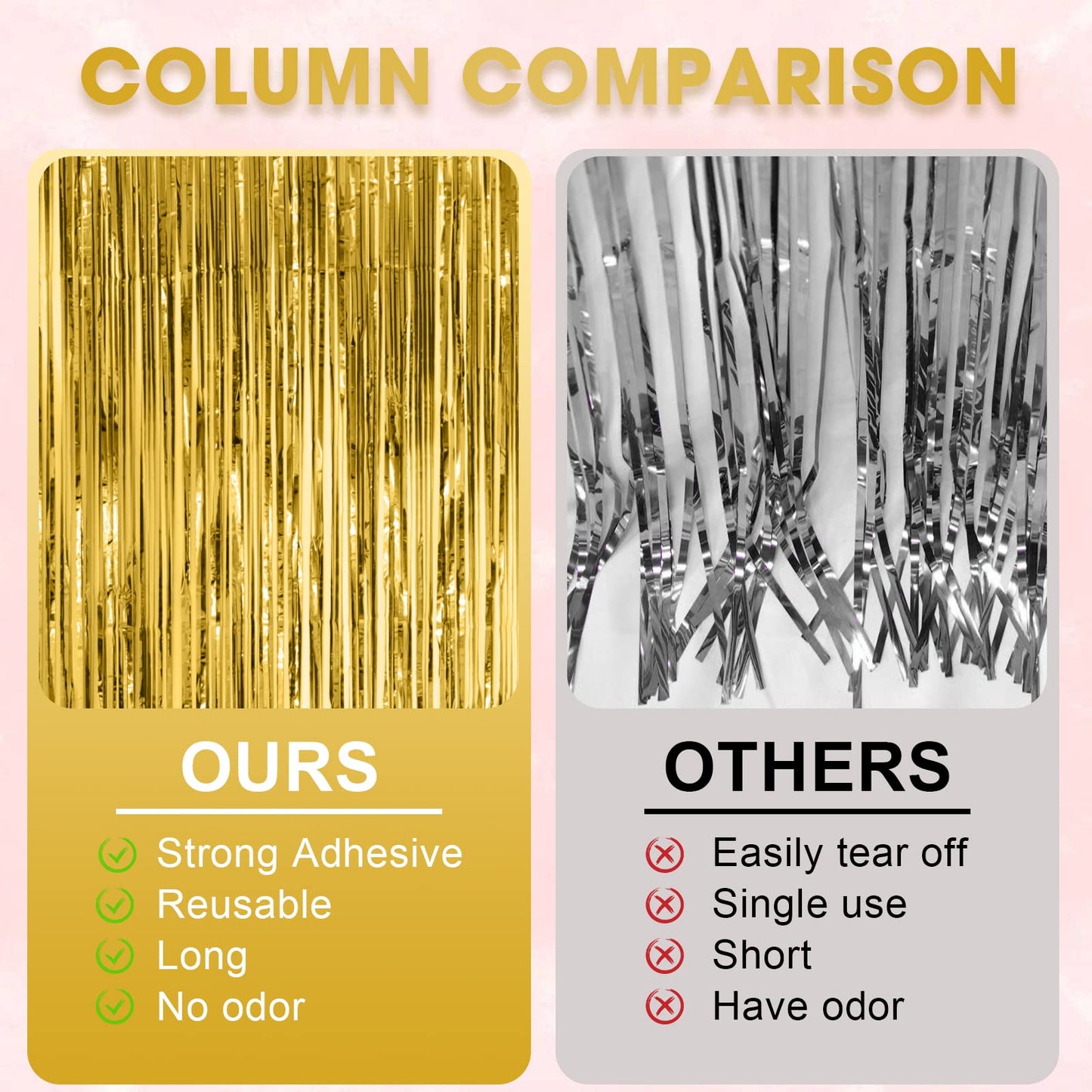 Voircoloria 3 Pack 3.3x8.2 Feet Gold Foil Fringe Backdrop Curtains, Tinsel Streamers, Fringe Backdrop for 2025 New Years Eve, Graduation, Birthday, Baby Shower, Gender Reveal, Disco Party