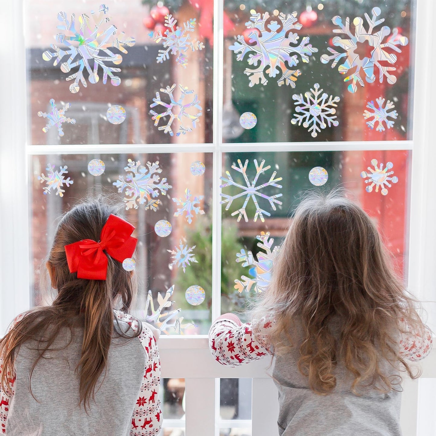216pcs Christmas Snowflake Window Clings for Glass Windows Decorations, 8 Sheets Iridescent Static Snowflake Window Decal Stickers for Christmas Windows Decor 