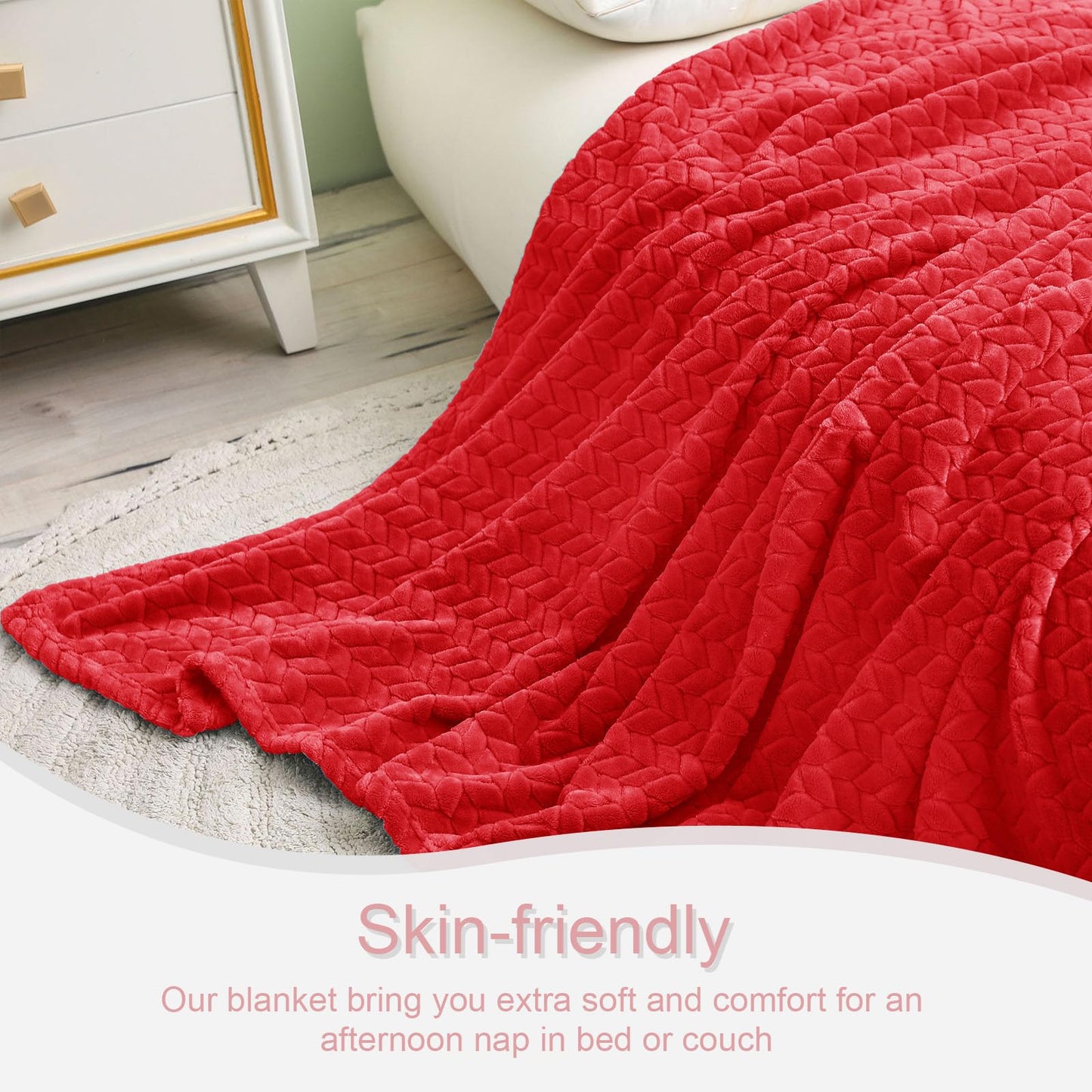 Exclusivo Mezcla Red Fleece Throw Blanket for Couch and Bed, 50x70 Inches Soft Cozy Jacquard Flannel Blankets, Lightweight Fuzzy Plush Warm Throws for All Seasons