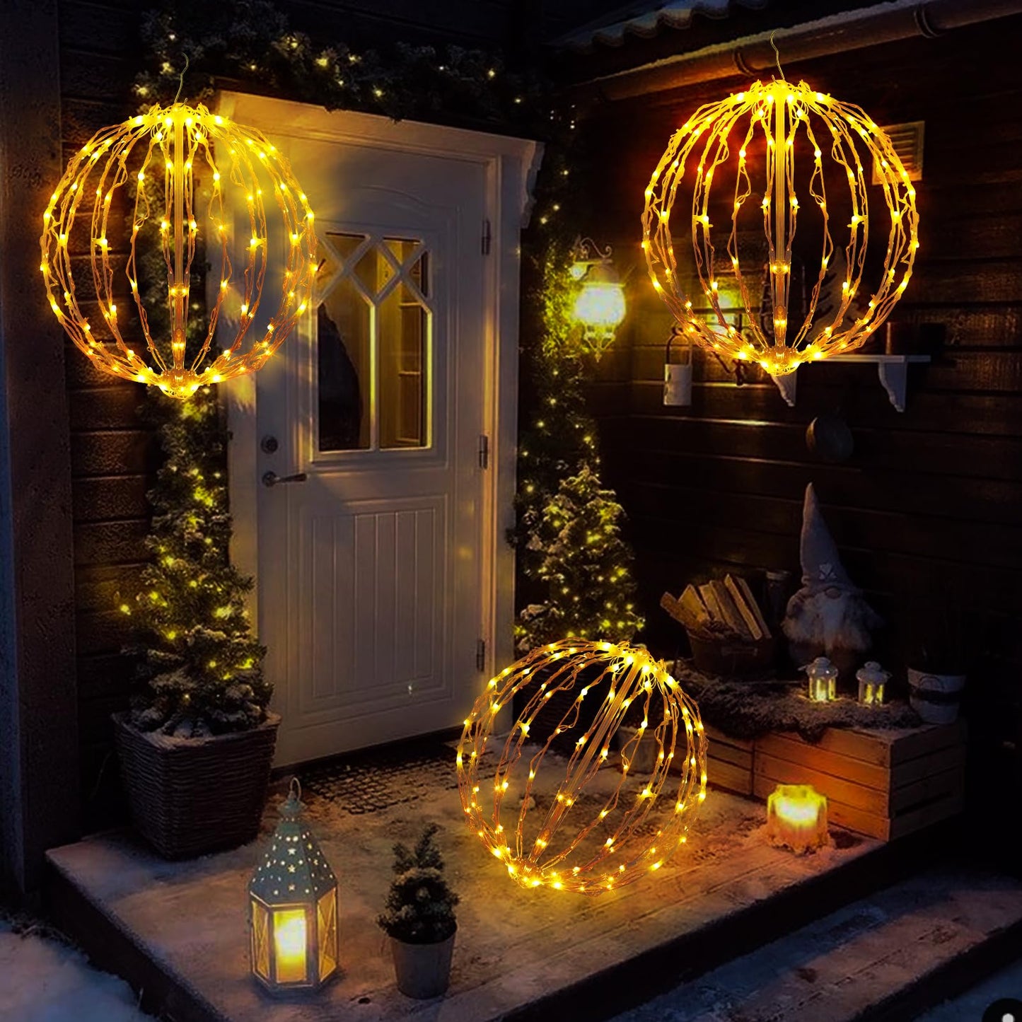 COVBOARD 16" Christmas LED Light Globe (3 Pack) with Multiple Auto Timing and Glow Modes, Folding Light Ball for Holiday Decor, Patio, Indoor/Outdoor Decorations LED Ball Lights Sphere (Warm White)