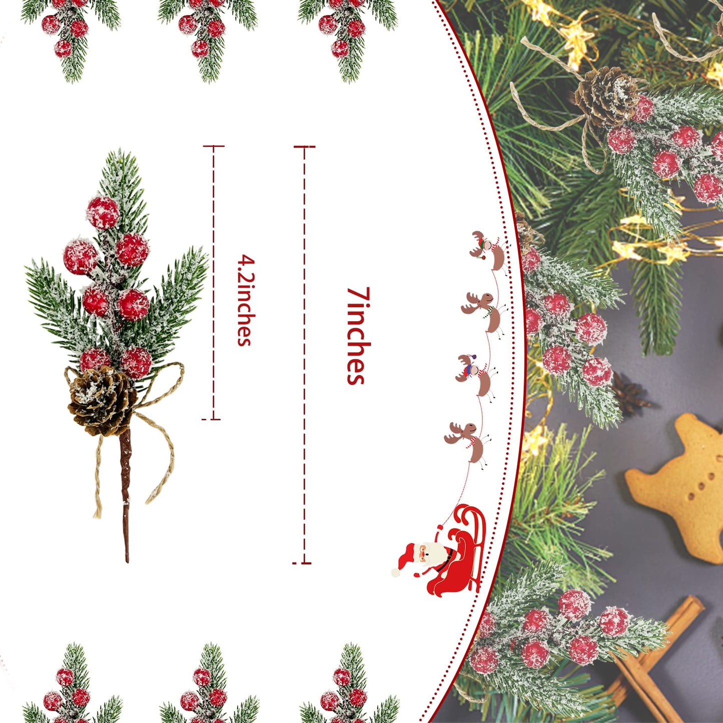 Red Berry Stems Floral Pine Cones Branches 10PCS Christmas Artificial Evergreen Pine Branches Holiday Floral Picks Holly Stem Craft for Decoration DIY Christmas Xmas Garland Wreath Decoration