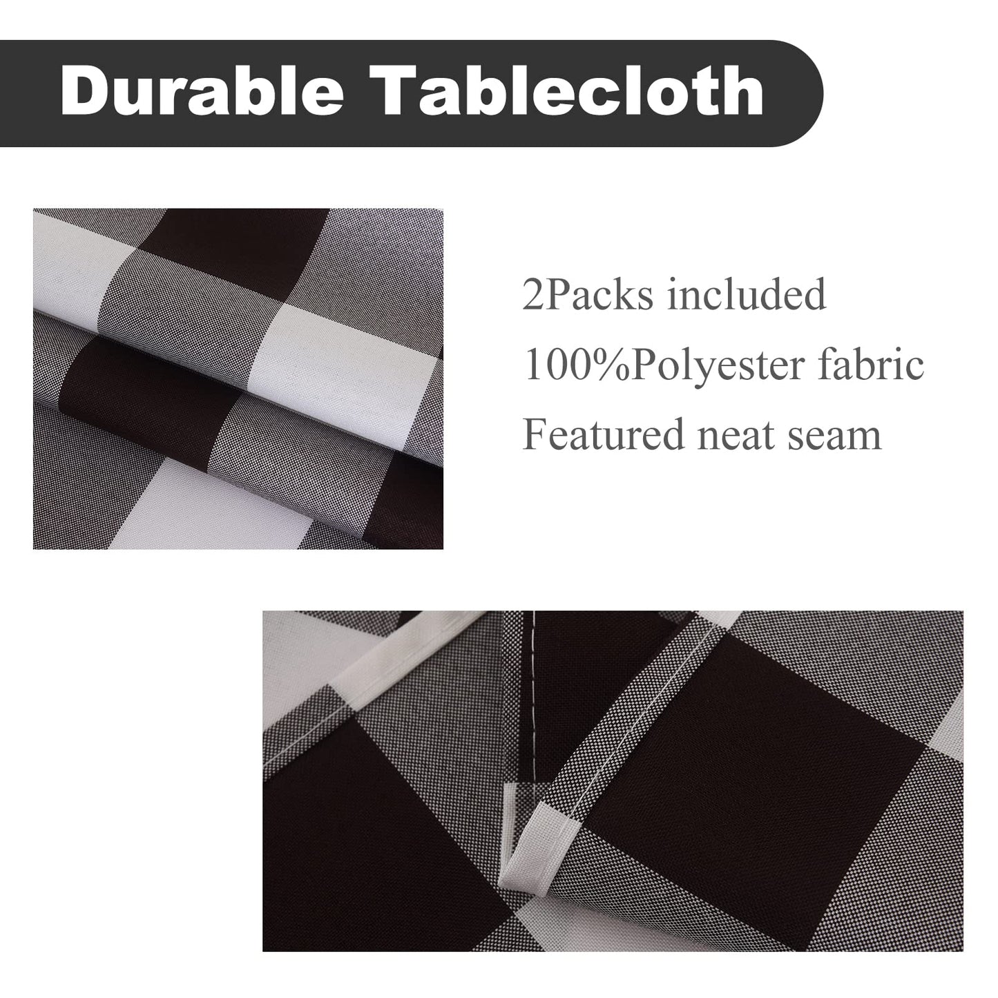 2 Pack Waterproof Polyester Fabic Rectangle Checkered Tablecloth,60x120 Outdoor Table Cloth,Oil Stain Prevention Table Cloth for Pinics and Parties(Chocolate and White)