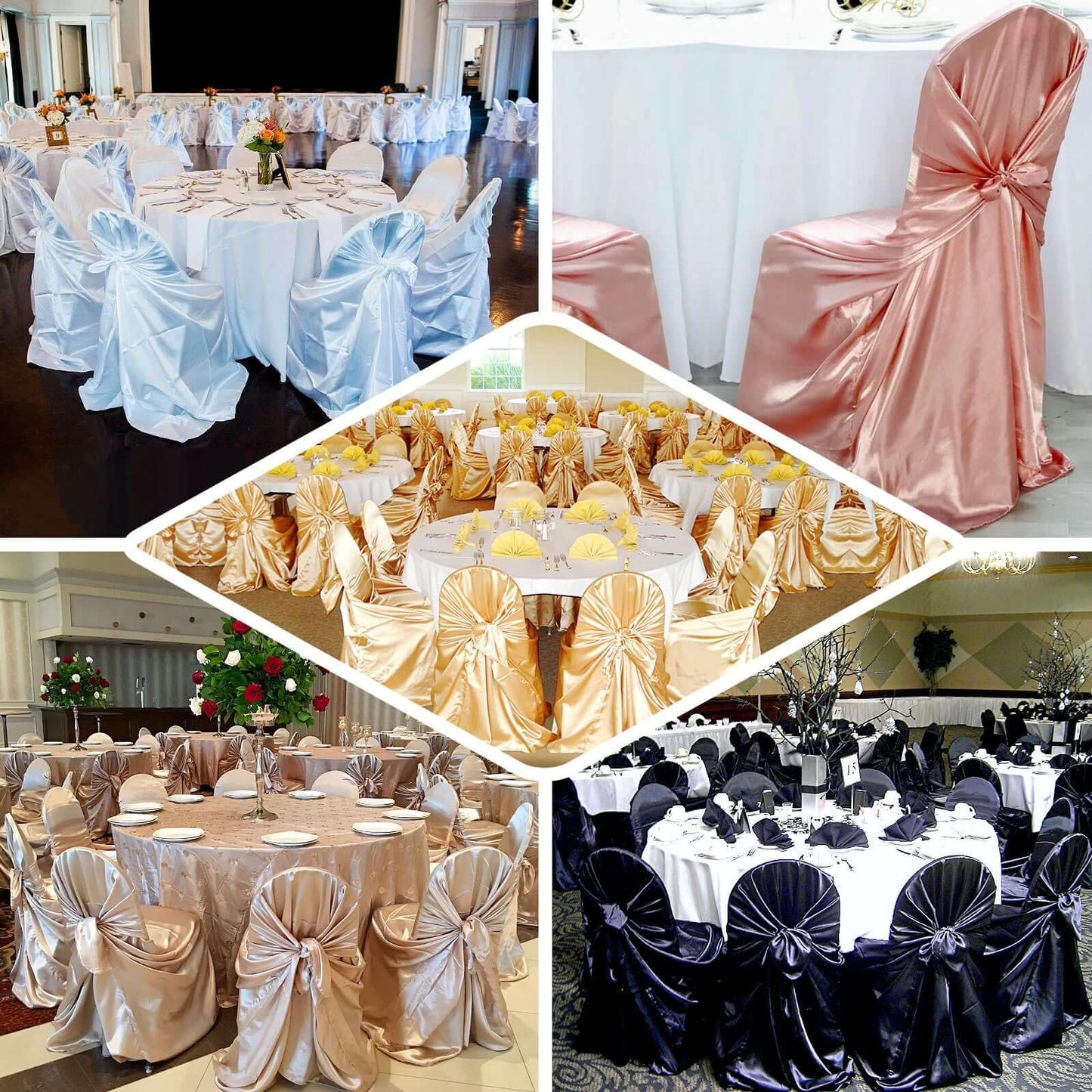 Efavormart Beige Chair Covers for Party 1 PCS Satin Self Tie Universal Banquet Wedding Folding Chair Cover for Dining Chairs Washable Slipcovers for Outdoors Events
