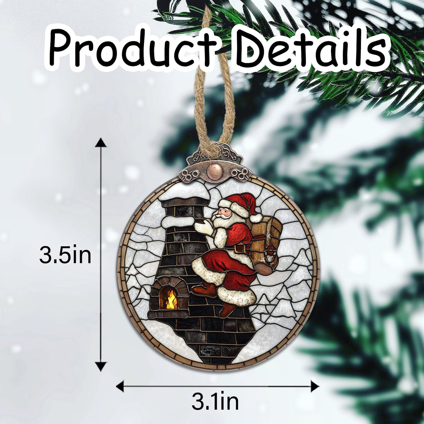 HWRHTR Stained Glass Christmas Decorations, Santa Claus Chimney Suncatcher for Window Christmas Tree Hanging Ornaments White Sun Catcher Xmas Decor Gifts for Little Girl Women Men Mom Nana Friend