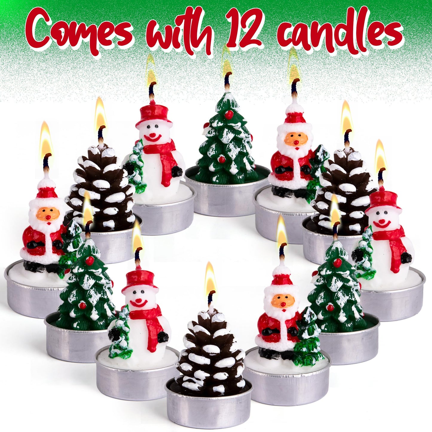 ArtCreativity Bulk Christmas Candle Set - Includes 12 Christmas Tealight Candles in Festive Designs - Indoor Christmas Decorations - Xmas Party Supplies - Tealight Candles (Bulk) for Holiday Décor